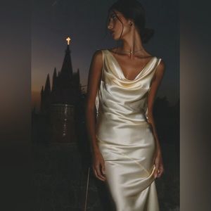 Mirror palais plunging back cowl neck dress butter